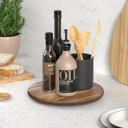 Lazy Susan for Table Top Bamboo Lazy Susan Turntable for Cabinet Kitchen Countertop Organizer for Condiment Bathroom Counter Organizer Decor Sink Tray Acacia Wood 10 Inch