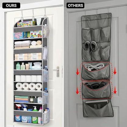 Over the Door Organizer with Toiletry Bag - 5 Self Hanging Organizer with 5 Large Pockets - Heavy Duty Behind the Door Storage for Bedroom, Bathroom, Pantry, Nursery (Grey)
