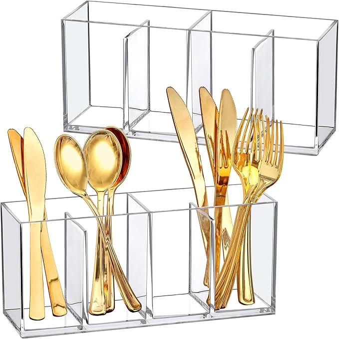 Amazing Abby - Felicia - Plastic Flatware Organizer, 4-Compartment Utensil Holder (2-Pack), Paper Plate Holder, Cutlery and Silverware Storage for Countertop, Perfect for Home and Restaurant Use