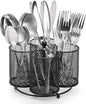 Peohud Rotating Utensil Holder, 4 Compartment Silverware Cutlery Caddy, Metal Flatware Organizer for Spoons, Knives, Forks and Napkin