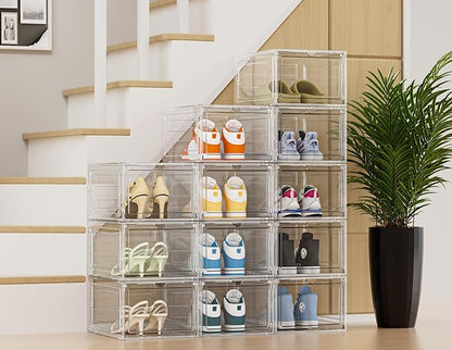 HOMIDEC Shoe Storage, 8 Pack Shoe Organizer Clear Hard Plastic Shoe Box, Shoe Boxes Clear Plastic Stackable, Shoe Boxes with Lids for Size 13
