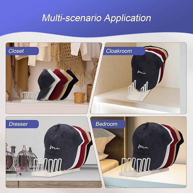 Hat Rack for Metals Baseball Caps | 14-Caps Organizer Stand | Space-Saving Design for Bedroom, Wardrobe, Office | Durable & Rust-Free Hat Holder, White 2 Pack