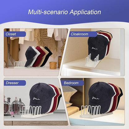Hat Rack for Metals Baseball Caps | 14-Caps Organizer Stand | Space-Saving Design for Bedroom, Wardrobe, Office | Durable & Rust-Free Hat Holder, White 2 Pack