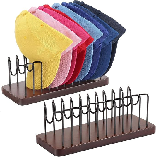 Hat Organizer for Baseball Caps, Hat Rack Stand for 20 Hats Wood Metal Hat Holder Storage Baseball Cap Organizer for Closet Dresser Desk (Brown, 2 Packs)