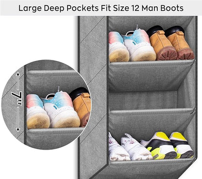 SLEEPING LAMB Over the Door Shoe Organizer for Closet, Short Hanging Shoe Rack with Large Deep Pockets, Narrow Door Sneaker Storage for Boots in RV, Dorm, Grey