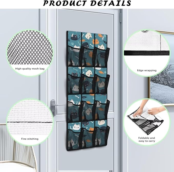 Cat Fish Over the Door Shoe Organizer 12 Large Mesh Pockets Sturdy Oxford Door Shoe Organizer Hanging Shoe Rack for Closet Shoe Holder
