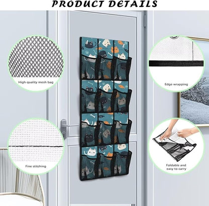Cat Fish Over the Door Shoe Organizer 12 Large Mesh Pockets Sturdy Oxford Door Shoe Organizer Hanging Shoe Rack for Closet Shoe Holder