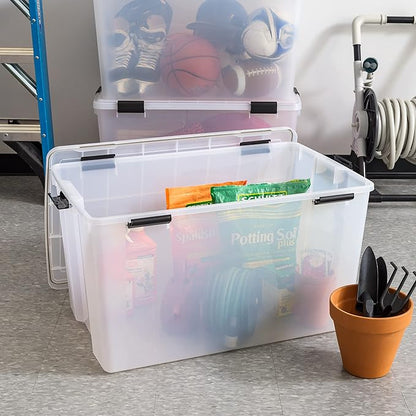 IRIS USA 156 Qt Storage Box with Gasket Seal Lid, BPA-Free, Made in USA - Heavy Duty Moving Containers with Tight Latch, Weather Proof Tote Bin, WEATHERPRO - Clear/Black