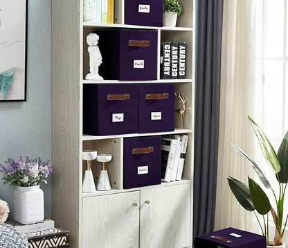 DECOMOMO Storage Bins, Cube Storage Bin with Labels, Fabric Storage Cubes for Shelves (10.5" x 11" / 6pcs, Deep Violet)