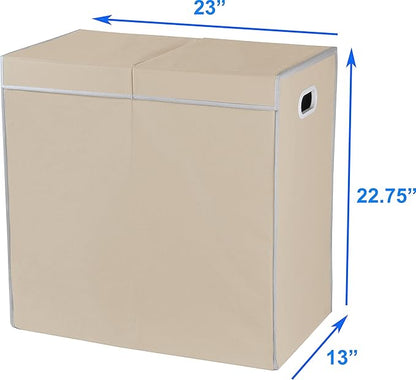 Simple Houseware Double Laundry Hamper with Lid and Removable Laundry Bags, Beige