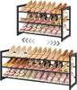FAVOOSTY 3-Tier Expandable Shoe Rack, Adjustable Shoe Shelf Storage Organizer Space Saving Metal Free Standing Shoe Rack for Entryway Closet Doorway, Black