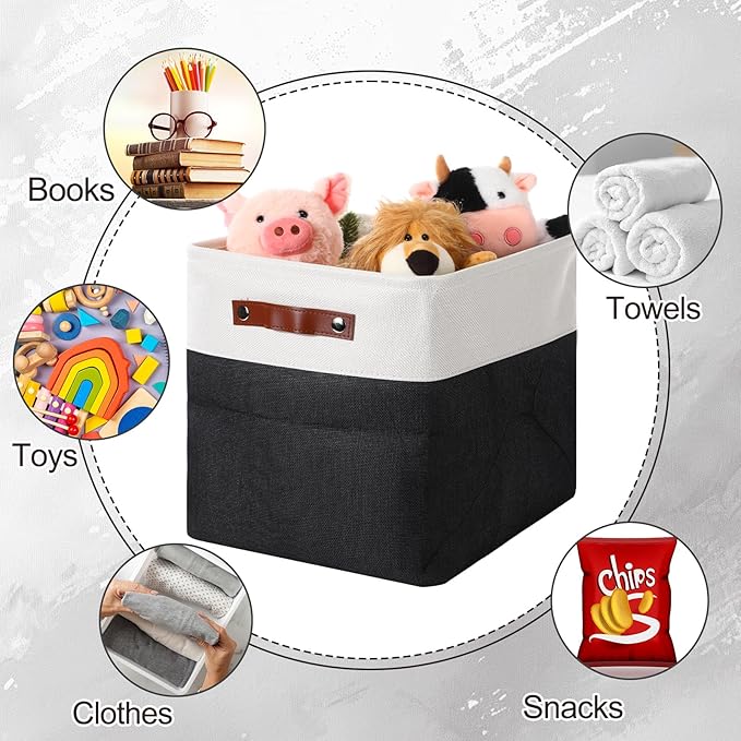 Uiifan 8 Pack 12 x 12 x 12 Inch Large Storage Baskets Collapsible Fabric Storage Cubes Bins with Handles for Shelves Closets Nursery Home Clothes Toys Organizers, Black