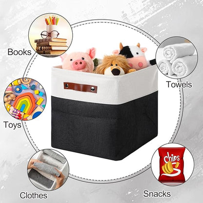 Uiifan 8 Pack 12 x 12 x 12 Inch Large Storage Baskets Collapsible Fabric Storage Cubes Bins with Handles for Shelves Closets Nursery Home Clothes Toys Organizers, Black