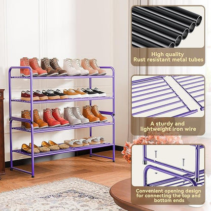 SUFAUY 2-Tier 33" Wide Shoe Rack Closet Metal Wire, Stackable, Purple