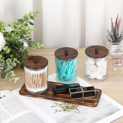 3 Packs Acrylic Cotton Swab Holder Qtip Holder Bathroom Accessories Storage Container with Tray Qtip Dispenser with Lid for Dental Floss