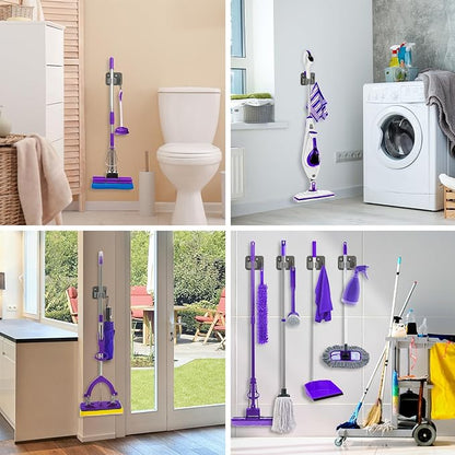 Broom Holder Wall Mount Screw Drilling, Sturdy Heavy Duty Stainless Steel Mop Gripper Rack Perforated, Perfect for Laundry Room Organizer, Fit with Laundry Kitchen Garage Garden Storage System