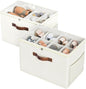 Budding Joy 2 Pack Shoe Organizer for Closet, Clear Foldable Shoe Storage Containers Adjustable Dividers Fits 16 Pairs,Shoe Storage Bins Baskets Boxes with Reinforced Handles Beige