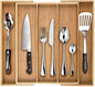 Purawood Premium Bamboo Drawer Organizer, 100% Pure Bamboo, Adjustable Utensil Organizer, Silverware Tray for Drawer (3-5 slots)
