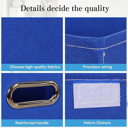 STOREONE Fabric Storage Cube Bins Foldable Organizer Container Collapsible Basket with Lids and Metal Handles, for Home, Bedroom, Closet 8 Pcs (Dark Blue)