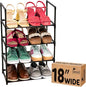 Sundaze Shoe Rack - 4 Tier Shoe Rack for Closet, Sturdy Stackable Shoe Organizer for Closet, Bedroom, Entryway, Garage, Non Woven Fabric Shelf, Black, Holds 8-12 Pairs