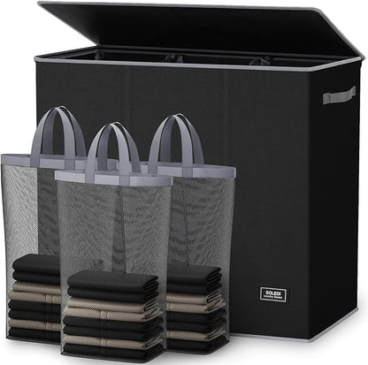 SOLEDI 180L Laundry Hamper 3 Section, Extra Large Laundry Hamper with Lid, Dirty Clothes Hamper with Sturdy Handle, Large Laundry Basket Organizer for Laundry Room, Bedroom, Hampers for Laundry