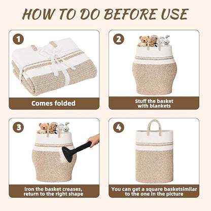 Woven Laundry Basket for Clothes, 80 L Large Rectangle Laundry Hampers with Beads Tassel, Nursery Storage Basket for Toys, Tall Dirty Clothes Hamper for Bedroom Aesthetic, Laundry Room Organization
