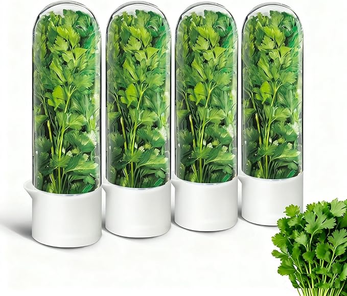 Herb Keeper for Refrigerator, Herb Saver for Refrigerator, Vegetable Preservation Bottle for Cilantro, Mint, Parsley, Asparagus, Keeps Greens Fresh for 2-3 Weeks (4PCS)