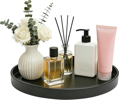 2 Pack 13.5" Bathroom and Vanity Tray, ABS Bathroom Counter Organizer, Coffee Table Decor for Perfume, Candles, Keys &More. Kitchen Countertop Organizer, Decorative Tray Soap Holder, Black