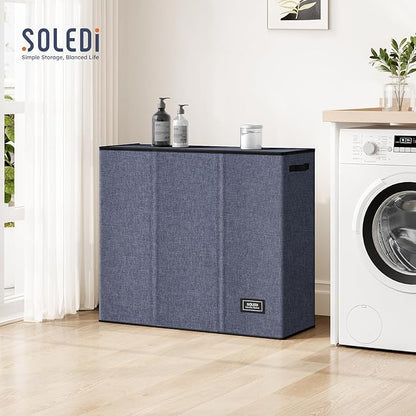 SOLEDI 180L 3-Section Laundry Hamper with Lid, Extra Large Dirty Clothes Basket with Sturdy Handles for Laundry Room & Bedroom - Durable Organizer for Sorting Laundry