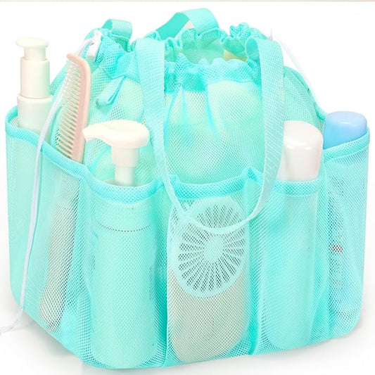 famichan Mesh Shower Caddy Portable, Dorm Room Essentials for College Students Girls and Guys, Blue Large Capacity Shower Bag for Bathroom,Camping,Gym
