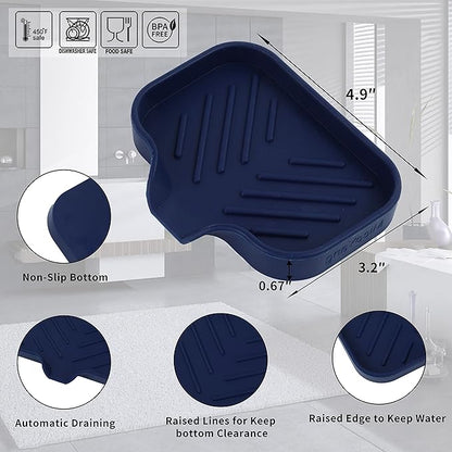 MicoYang Silicone Bathroom Soap Dishes with Drain Spout-Kitchen Sink Organizer,Sponge Holder,Dish Soap Tray,Perfect for Dispenser,Scrubber,Bottle,Cup on Sink or Counter-Navy Blue 4.9"×3.2"