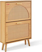 VEVOR Shoe Cabinet with 2 Flip Drawers, Shoe Storage Cabinet for Entryway, Free Standing Shoe Storage Organizer with Rattan Doors for Heels, Boots, Slippers in Hallway, Living Room
