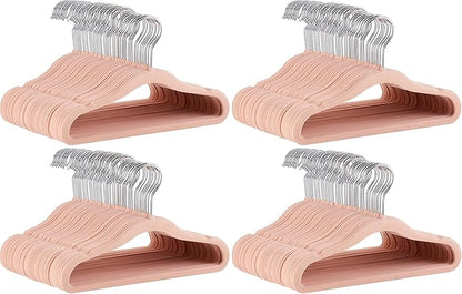 Amazon Basics Kids Space Saving Velvet Non-Slip Clothes Hangers with Shoulder Notches for Infant and Toddler, 11.6", Blush, 50 Count (Pack of 4)