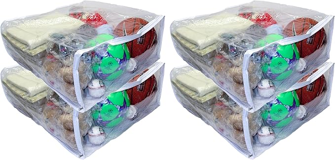 4-Pack Jumbo Heavy Duty Vinyl Zippered Square Storage Bags (Clear) for Sweaters, Blankets, Comforters, Bedding Sets and Much More! (23" x 23" x 10")