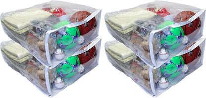 4-Pack Jumbo Heavy Duty Vinyl Zippered Square Storage Bags (Clear) for Sweaters, Blankets, Comforters, Bedding Sets and Much More! (23" x 23" x 10")
