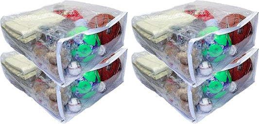 4-Pack Jumbo Heavy Duty Vinyl Zippered Square Storage Bags (Clear) for Sweaters, Blankets, Comforters, Bedding Sets and Much More! (23" x 23" x 10")