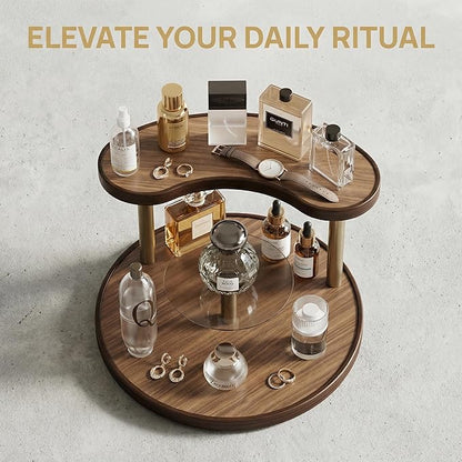 GDQ Wooden Display Organizer Stand,Perfume Organizer, Brown Bamboo Vanity Organizer Display Storage for Cosmetics, Perfume, Plants, Tea Set, Open Design for Entryway/Living Room/Bathroom/Bedroom