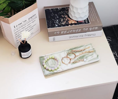 9.2" Porcelain Small Bathroom Tray, Ceramic Countertop and Vanity Tray for Cosmetics, Perfume, Jewelry, Candle - Kitchen Soap Tray for Kitchen Counter (Green)