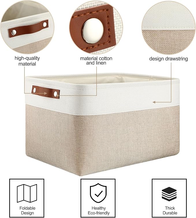 Uiifan 8 Pack 16 x 12 x 10 Inch Large Storage Baskets Collapsible Fabric Storage Cubes Bins with Handles for Shelves Closets Nursery Home Clothes Toys Organizers, Beige