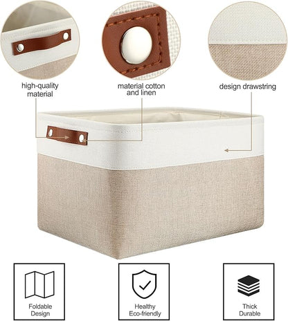 Uiifan 8 Pack 16 x 12 x 10 Inch Large Storage Baskets Collapsible Fabric Storage Cubes Bins with Handles for Shelves Closets Nursery Home Clothes Toys Organizers, Beige