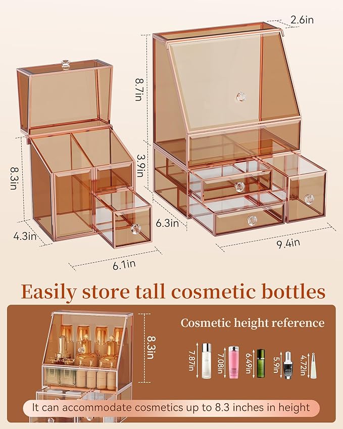 Youdepot Glass Makeup Storage for Vanity and Bathroom Countertop – Large Cosmetic Display Case and Skincare Storage Solution