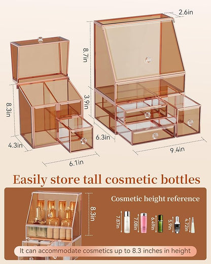 Youdepot Glass Makeup Storage for Vanity and Bathroom Countertop – Large Cosmetic Display Case and Skincare Storage Solution