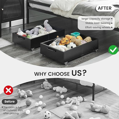 TIOPGHAD Under Bed Storage with Wheels, 2-Pack Under Bed Shoe Storage Organizer Drawer, Composite Wood Organizer for Shoes Clothes Containers in Bedroom for Clothes,Shoes(Black)