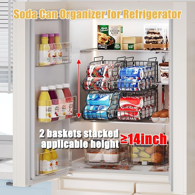 8-Pack Can Organizer for Pantry, Stackable Cabinet Food Shelves for Fridge, Wire Cupboard Storage, Holds up to 72 Beers,Small Metal Bin for Drink Beverage Egg Gillas, Rack for Kitchen Countertops RV