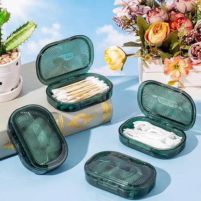 Kigley 4 Pcs Hair Tie Container Small Portable Travel Cotton Swab Holder Dispenser with Lid Plastic Box Storage Containers for Small Items, 3.94 x 2.76 Inch (Green)