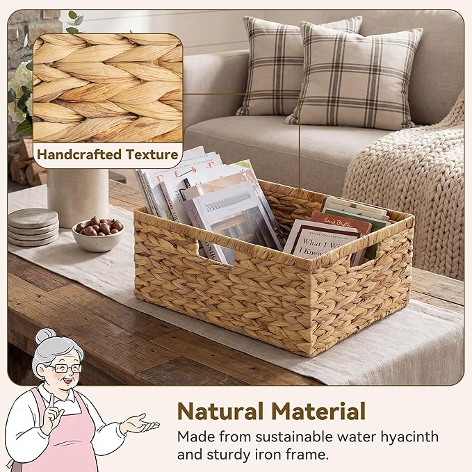 GRANNY SAYS Wicker Storage Baskets for Shelves, Extra Large Water Hyacinth Wicker Basket, Woven Baskets for Storage, Rectangular Shelf Baskets with Handles for Pantry Shelves,1-Pack