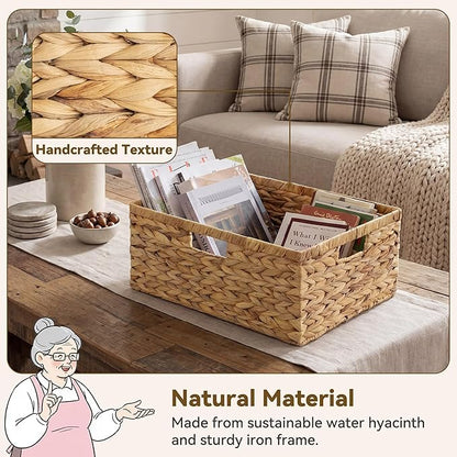 GRANNY SAYS Wicker Storage Baskets for Shelves, Extra Large Water Hyacinth Wicker Basket, Woven Baskets for Storage, Rectangular Shelf Baskets with Handles for Pantry Shelves,1-Pack