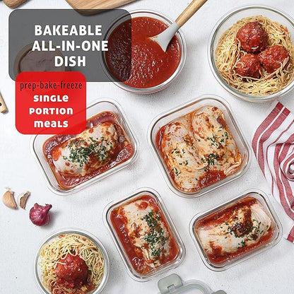EATEX 48pc Glass Storage Containers with Lids, 24 Glass Food Storage Containers with 24 Airtight Lids for Pantry & Kitchen, Meal Prep Containers for Lunch, Oven Freezer Microwave & Dishwasher Safe