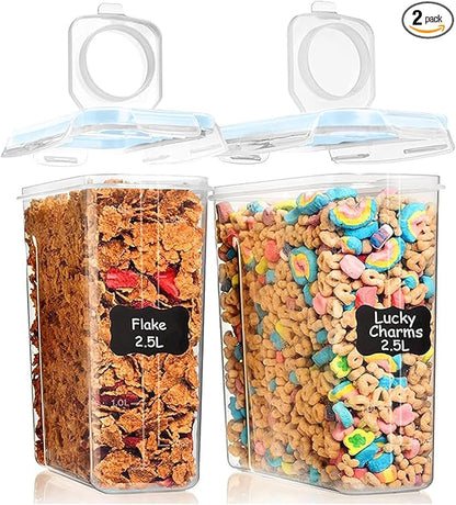 Shazo 2 Pack (15.4 Oz Cereal Capacity) Small Airtight Cereal Containers Storage with Lids, Perfect Space Saving BPA-Free Plastic Container, Pantry Organization and Canister for Rice, Sugar & Flour
