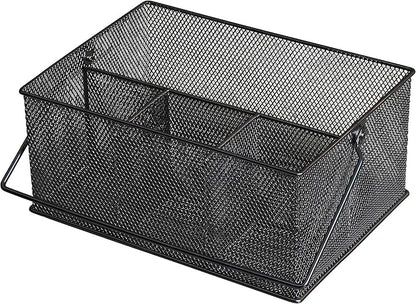 YBM Home Mesh Basket Utensil Holder & Picnic Silverware Caddy Organizer with Four Compartments and Napkin Storage, Black (24 Pack)